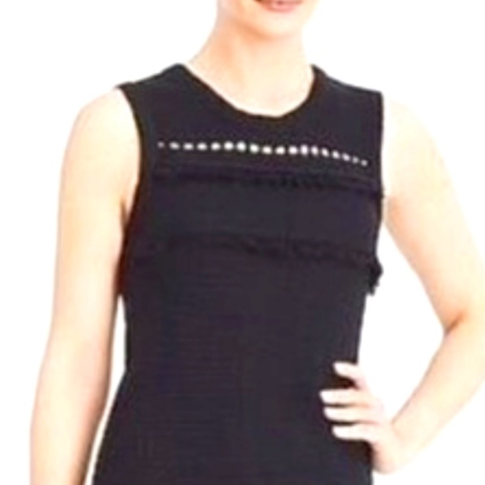 J Crew Factory Black 100% Cotton textured knit top sleeveless fringe Tank small